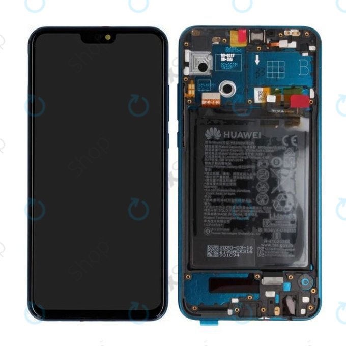 дисплей за Huawei Honor 9X Lite, Тъчскрийн и рамка с батерия, 02353QJT, Emerald Green, Genuine Service Pack