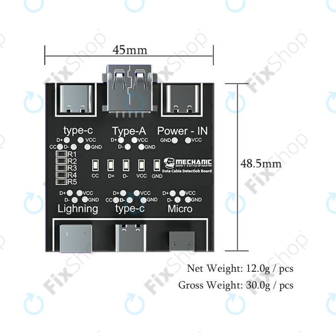 Тестер за дата кабели (Lightning, USB-C, microUSB), Mechanic DT3