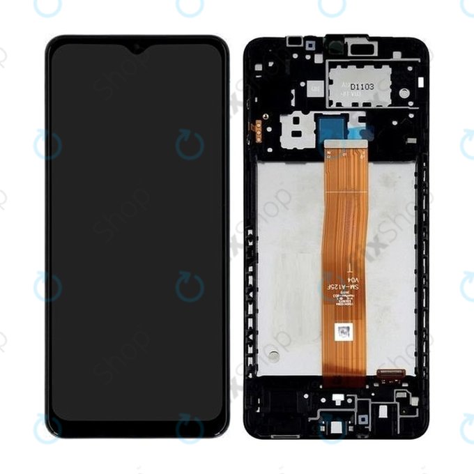 дисплей за Samsung A12 A125F, A022F, Тъчскрийн и рамка, GH82-24490A, GH82-24491A, черен, Black, Genuine Service Pack