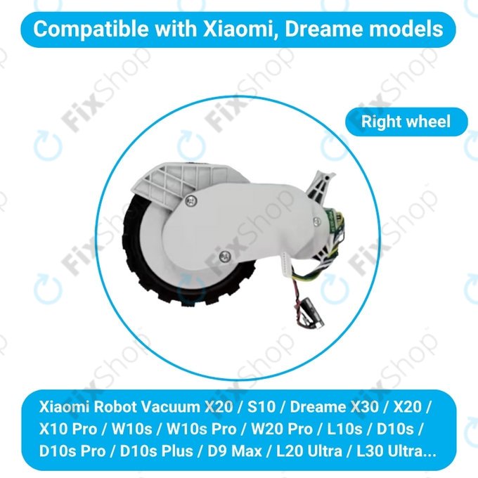 Колело с мотор дясно за Xiaomi Robot Vacuum X20, S10, Dreame X30, X20, X10 Pro, White, Бял