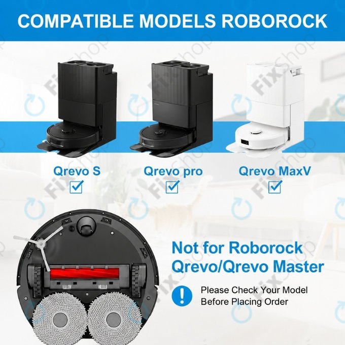 Комплект резервни части за Roborock Qrevo MaxV, Pro, S (2x Основна четка, 4x Филтър, 4x Странична четка)