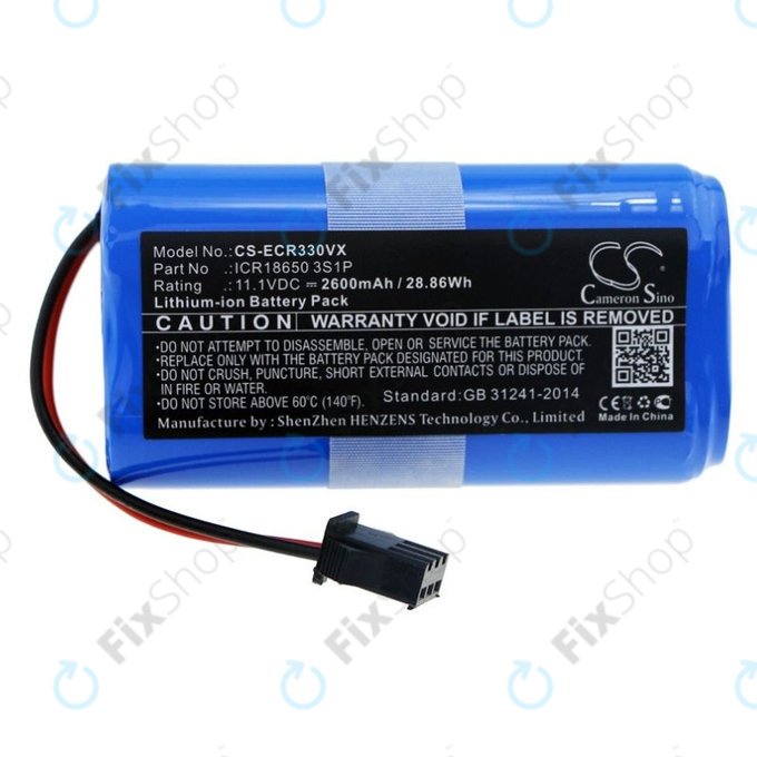 Батерия за Ecovacs CEN330, CR-series, ICR18650 3S1P, Li-Ion 11.1V 2600mAh, HQ