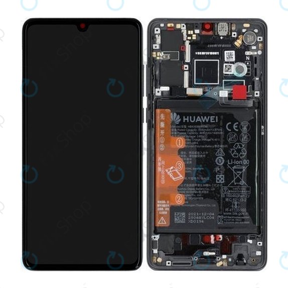 Дисплей за Huawei P30, Black, Тъчскрийн с рамка and Батерия, 02354HLT Genuine Service Pack