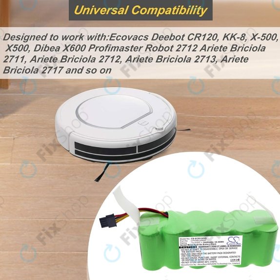 Батерия за Ecovacs Deebot CR120, KK-8, X500, LP43SC2000P, Ni-MH 14.4V 2000mAh, HQ