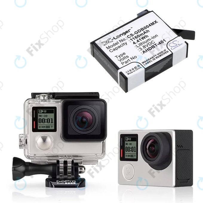 Батерия за GoPro Hero 4, 1160mAh, Li-Ion, 3.8V, AHDBT-401, HQ