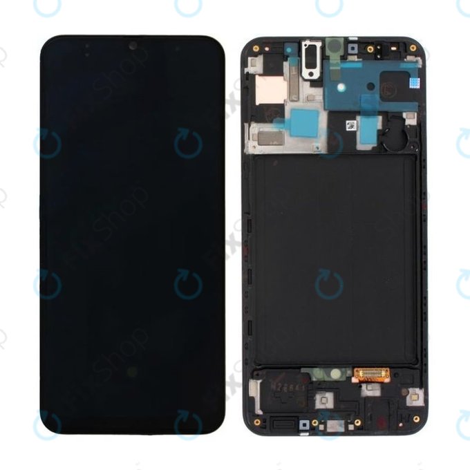 дисплей за Samsung A50 A505F, GH82-19204A, GH82-19713A, GH82-19714A, GH82-19289A, Тъчскрийн и рамка, черен, Black, Genuine Service Pack