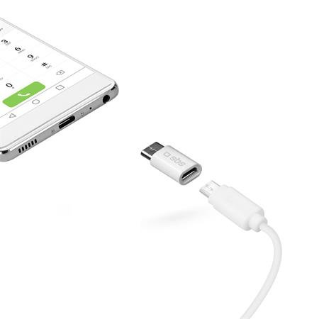 Адаптер Micro-USB / USB-C, Бял, White, SBS