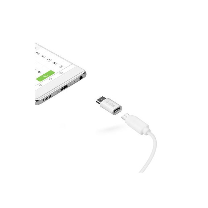 Адаптер Micro-USB / USB-C, Бял, White, SBS