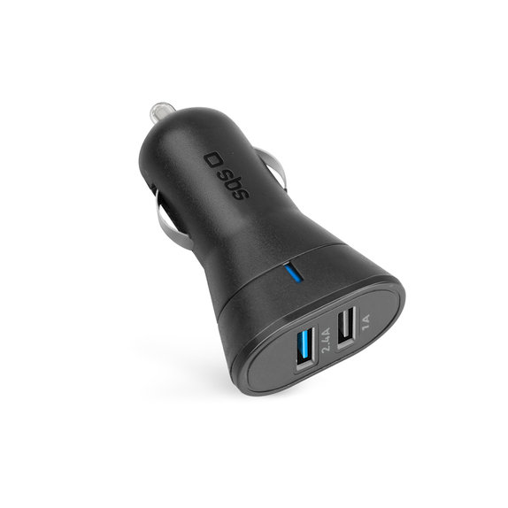 Автомобилно зарядно, 2x USB, 2.4A, Черно, Black, SBS