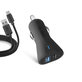 Автомобилно зарядно, 2x USB + кабел USB / USB-C, Черно, Black, SBS