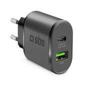 25W заряден адаптер USB, USB-C, Черно, Black, SBS