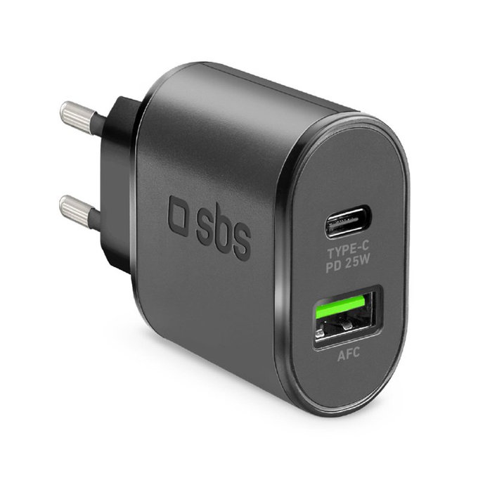 25W заряден адаптер USB, USB-C, Черно, Black, SBS
