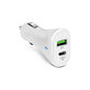 Автомобилно зарядно, USB-C PowerDelivery 20W, USB 18W, Бял, White, SBS