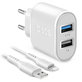 10W заряден адаптер 2x USB + USB / Lightning кабел, Бял, White, SBS
