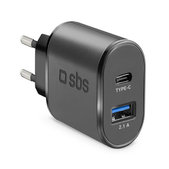 10W заряден адаптер USB, USB-C, Черно, Black, SBS