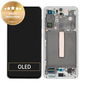дисплей за Samsung S21 FE G990B, Тъчскрийн и рамка, GH82-26414B, GH82-26420B, GH82-26590B, White, Genuine Service Pack