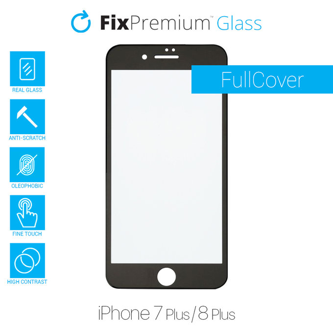 Закалено стъкло FullCover за iPhone 7 Plus и 8 Plus, FixPremium