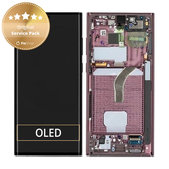 дисплей за Samsung S22 Ultra S908B, Тъчскрийн и рамка, GH82-27488B, GH82-27489B, Burgundy, Genuine Service Pack
