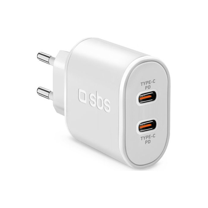 20W заряден адаптер 2x USB-C Power Delivery, Бял, White, SBS