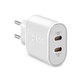 20W заряден адаптер 2x USB-C Power Delivery, Бял, White, SBS