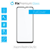 Закалено стъкло FullCover за Xiaomi Червено, Redmi 9A и 9C, FixPremium