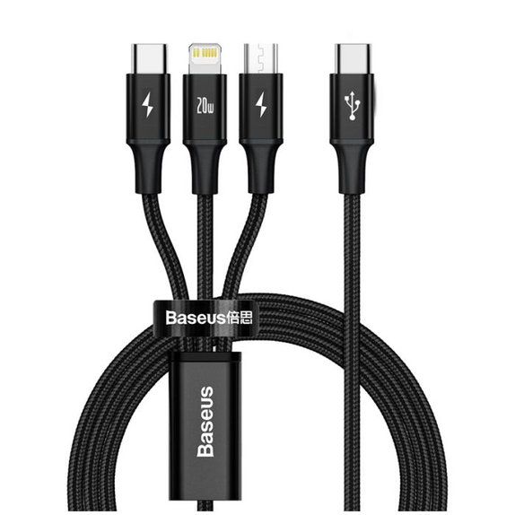 USB-C 3в1 кабел (USB-C, Lightning, Micro-USB), 1.5m, Черно, Black, Baseus