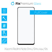 Закалено стъкло FullCover за Xiaomi Червено, Redmi Note 9 Pro, 9 Pro Max и 9S, FixPremium