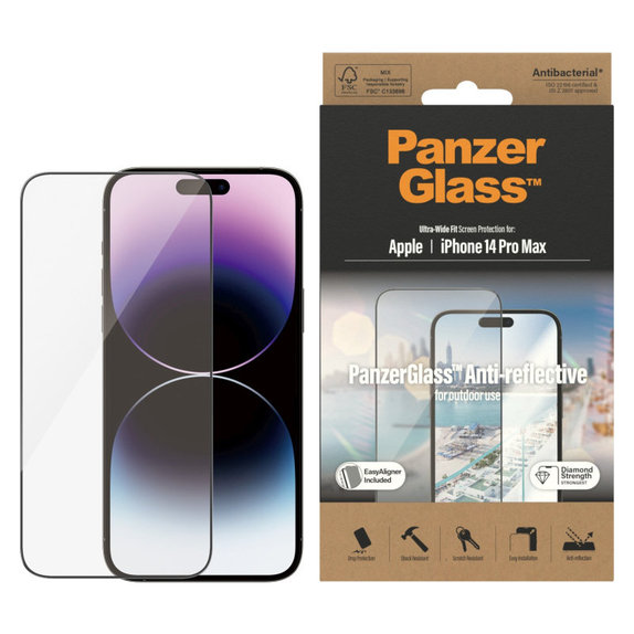 Закалено стъкло UWF Anti-Reflective AB с апликатор за iPhone 14 Pro Max, Черно, PanzerGlass