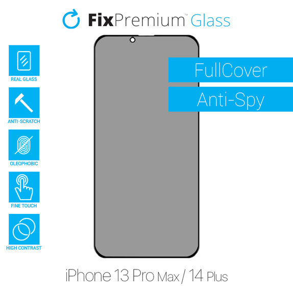 Закалено стъкло Privacy Anti-Spy за iPhone 13 Pro Max и 14 Plus, FixPremium