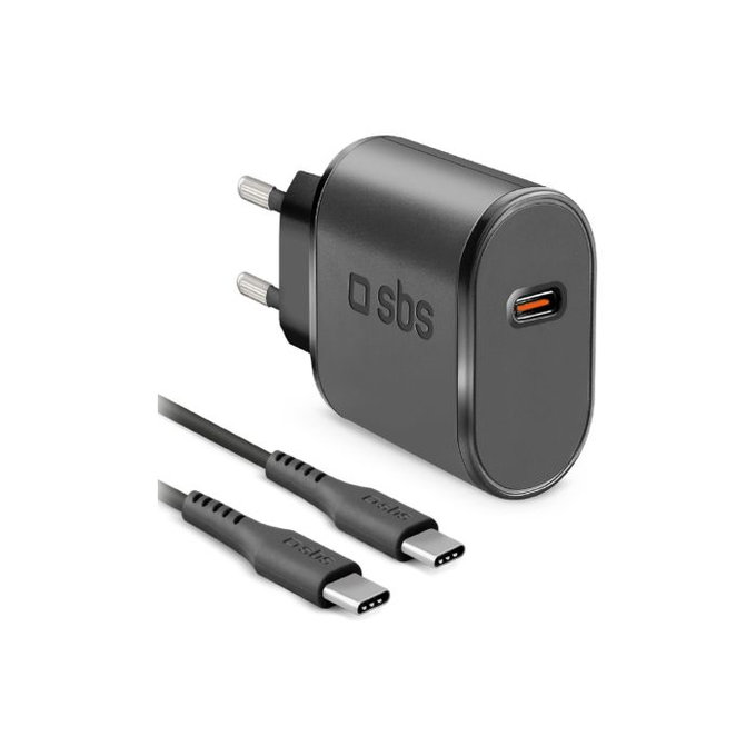 Зарядно устройство USB-C + USB-C / USB-C кабел, 1m, 15W, Черно, Black, SBS