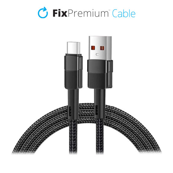 USB-C / USB кабел с бързо зареждане, 1m, Черно, Black, FixPremium