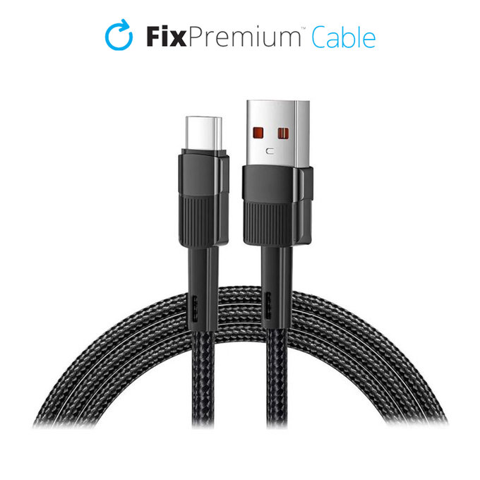 USB-C / USB кабел с бързо зареждане, 1m, Черно, Black, FixPremium