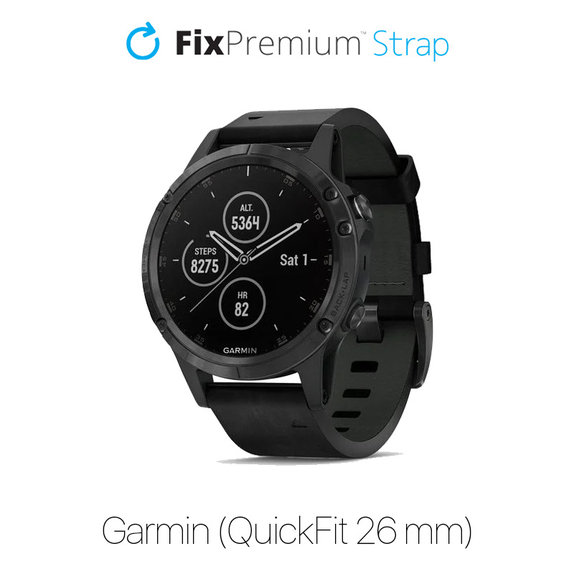 Кожена каишка за Garmin (QuickFit 26mm), Черно, Black, FixPremium