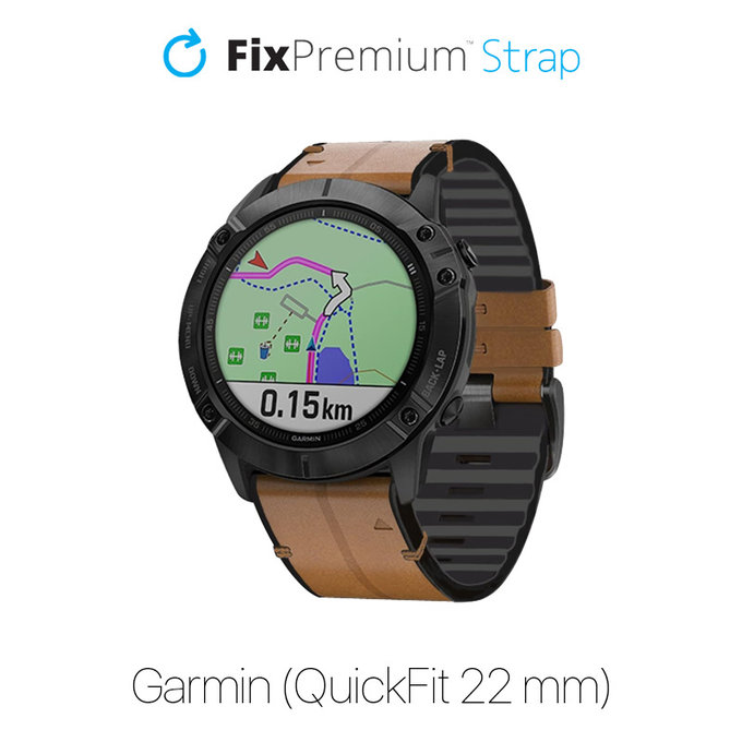 Кожена каишка за Garmin (QuickFit 22mm), светлокафяв, light Кафяв, Brown, FixPremium