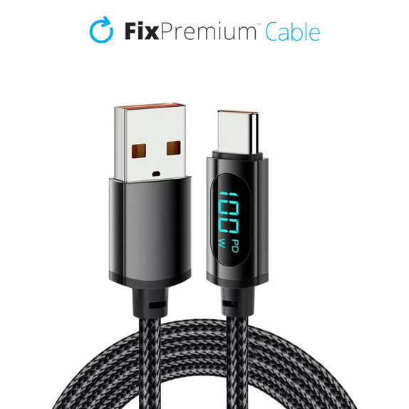 USB-C / USB кабел с Power Delivery функция, 1m, Черно, Black, FixPremium