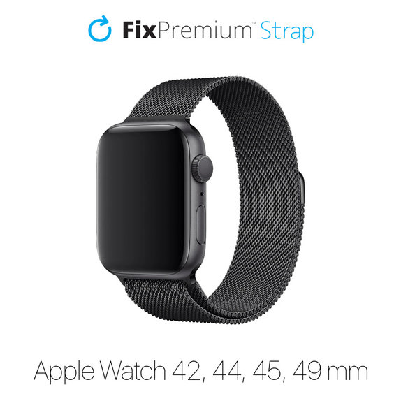 Каишка Milanese Loop за Apple Watch (42, 44, 45 и 49mm), Черно, Black, FixPremium