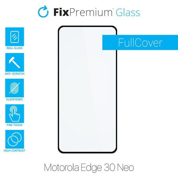 Закалено стъкло FullCover за Motorola Edge 30 Neo, FixPremium
