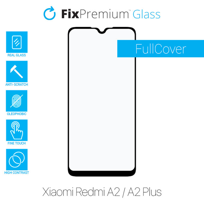 Закалено стъкло FullCover за Xiaomi Червено, Redmi A2 и A2 Plus, FixPremium