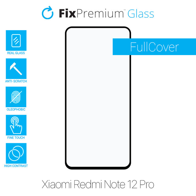 Закалено стъкло FullCover за Xiaomi Червено, Redmi Note 12 Pro, FixPremium