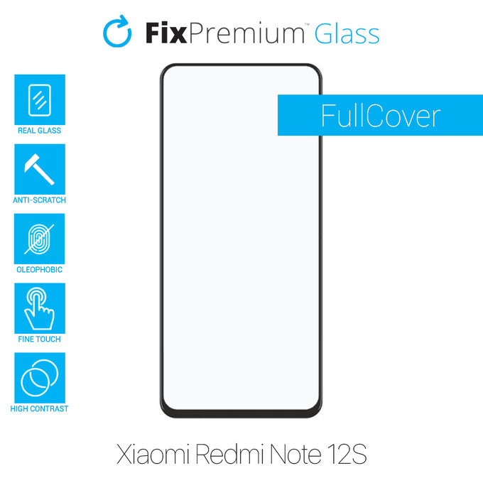 Закалено стъкло FullCover за Xiaomi Червено, Redmi Note 12S, FixPremium