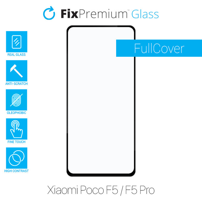 Закалено стъкло FullCover за Poco F5 и F5 Pro, FixPremium
