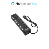 USB хъб с бутон за захранване за 7 USB, Черно, Black, FixPremium