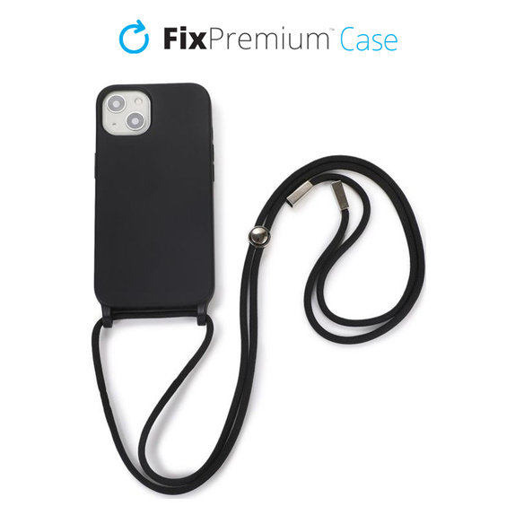 Силиконов калъф с връзка за iPhone 13 & 14, Черно, Black