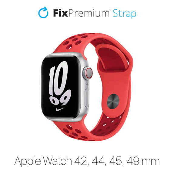 Силиконова спортна каишка за Apple Watch (42, 44, 45 и 49mm), Червено, Red, FixPremium