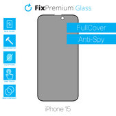 Privacy Anti-Spy закалено стъкло за iPhone 15, FixPremium