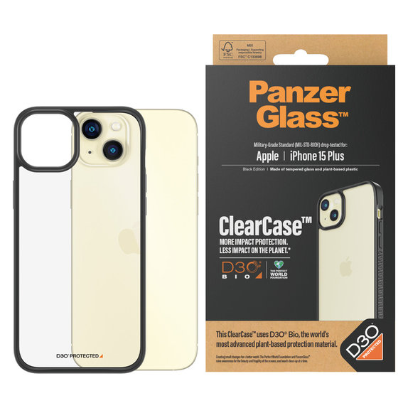 Калъф ClearCase D3O за iPhone 15 Plus, Черно, PanzerGlass