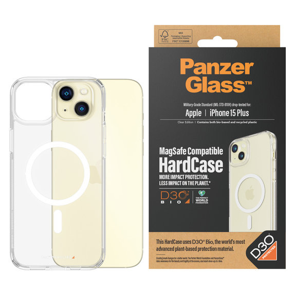 Калъф HardCase D3O с MagSAFE by PanzerGlass за iPhone 15 Plus, Прозрачно, PanzerGlass