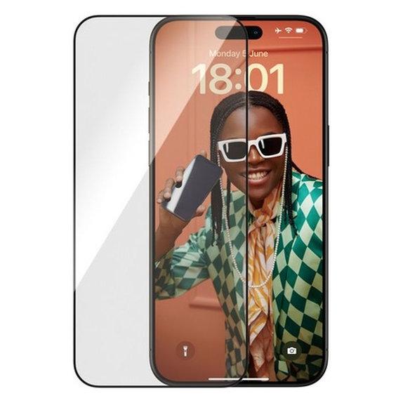 Закалено стъкло Re:fresh UWF с апликатор за iPhone 15 Pro Max, Черно, Black, PanzerGlass