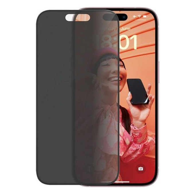 Закалено стъкло UWF Privacy с апликатор за iPhone 15, Черно, Black, PanzerGlass