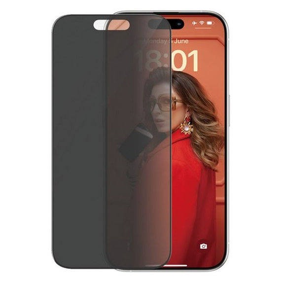 Закалено стъкло UWF Privacy с апликатор за iPhone 15 Pro, Черно, Black, PanzerGlass